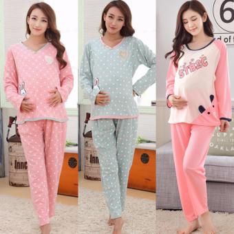 2 Piece Set Knitted Cotton Pregnant woman pajamas breast-feeding clothes NO:3 - intl  