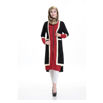 2016 Aooluo Summer Muslim Women's Fashion Long sleeve knit knot dress false two External Black+Internal Red - intl  