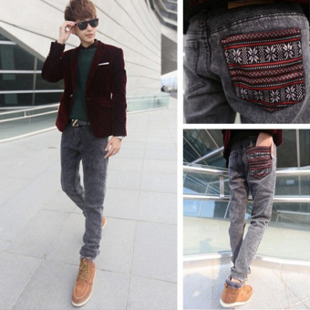 2016 autumn and summer new men's jeans pants Korean style influx  casual trousers cool stretch man pants -gray - Intl  