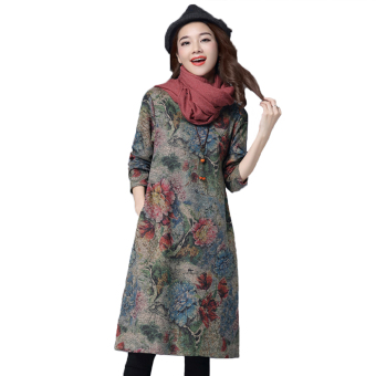 2016 Autumn Fashion Ethnic style Dress cotton printed loose dress - intl  