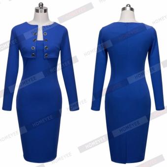 2016 Autumn Winter Women Business Casual Sliming Pencil Dresses Elegant Long Sleeve Office Ladies Wear To Work (blue) - intl  