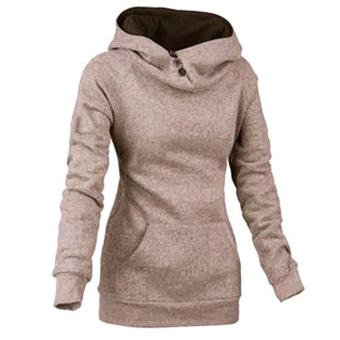 2016 Autumn Winter Women's Fashionable High-necked Hooded Sweatshirt Long Sleeve Pure Color Silm Sweater Hedging Cotton Hoodies (Khaki) - intl  