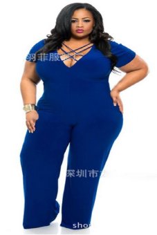 2016 European and American foreign trade large size women's V-neck straps piece of pants quick sell through ebay burst straight casual pants - intl  