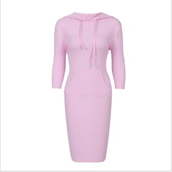 2016 Fashion Women Striped Hoody Hoodie Hooded with Pockets Autumn Winter Wear Bodycon Casual Pencil Dress(pink) - intl  
