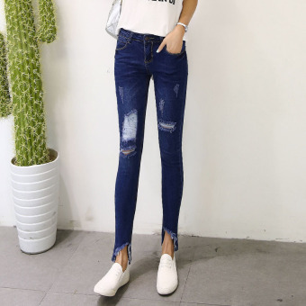 2016 female spring new pencil denim frayed fashion jeans  