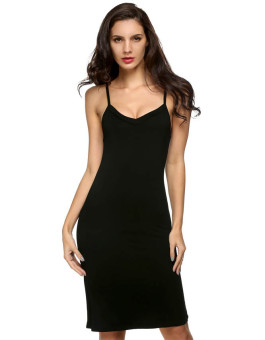 2016 Ladies Women Casual Sexy Strap Slip Sleeveless V Neck Solid Bottoming Straight Dress (black) - intl  