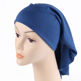 2016 new fashion Hot Sale Women's White Polyester Cotton Hijab Underscarf Caps Muslim Head Cover Scarf dark blue  