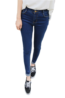 2016 New Fashion Women Pants Plus Size Stretch Skinny High Waist Jeans Pants Ladies Beggar Pencil Casual Slim Denim Pants Dark Blue - intl  