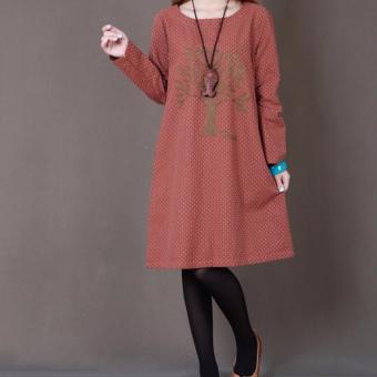 2016 New Korean style Top Quality Vestidos Plus Size Vintage Embroidery long sleeve Cotton Dresses Womens Loose Casual Autumn Dress?Brown? - intl  