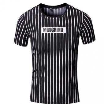 2016 new Men's short-sleeved T-shirt striped T-shirt Black  