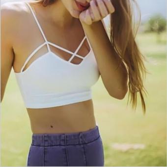 2016 New Sexy Women Cut Out White Bra Bustier Crop Top Bralette Strappy Crochet Cropped Blusas Bandage Halter Tank Tops Camisole WHITE - intl  