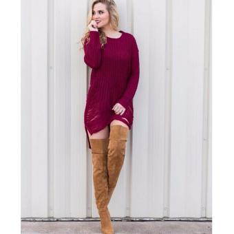 2016 New Women Loose Sweater Dress Fashion Winter Autumn Elegant vintage Dresses sexy Long Sleeve Casual Womens Clothing ?red? - intl  