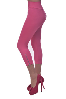 2016 Summer Fashion New Candy Color Women Sport Yoga Pants Capri Solid High Waist Zipper Calf Length Gym Fitness Leggings Rose - intl  