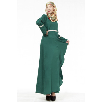 2016 Summer New Women Long Sleeve Chiffon Casual O-neck Maxi Dress (Green) - intl  