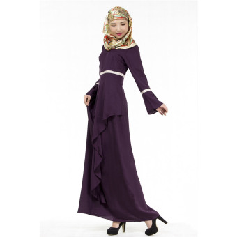 2016 Summer New Women Long Sleeve Chiffon Casual O-neck Maxi Dress (Purple) - intl  