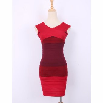 2016 Women Bandage Dresses Sexy Slash Neck Off Shoulder Summer Sleeveless High Waist Mini Bodycon Dress Vestidos?red? - intl  
