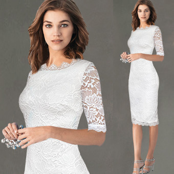 2016 Womens Elegant Delicate Floral Lace Casual Party Evening Bodycon Special Occasion Bridemaid of Bride Dress (white) - intl  