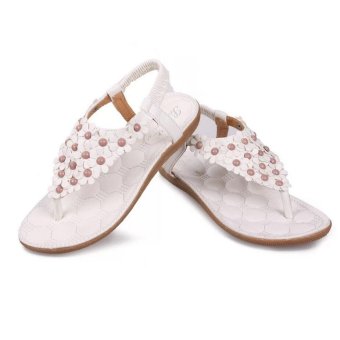 2016 Women's shoes woman sandals Bohemia summer sandal shoes pinch the new clip toe flowers flat han edition with beach shoes(White-1) (EU:35)-intl  
