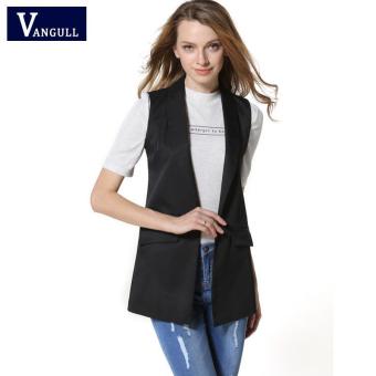 2017 Decoration Vests Female Sleeveless Waistcoat office lady pocket coat Women Fashion Wardrobe waistcoat Slim cotton vest(BLACK) - intl  