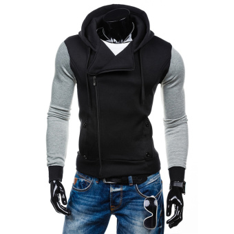 2017 Fashion Men Casual Sport Hooded Sweatshirt Slim Fit Zippper Jacket Hoodie Tops Black - intl  