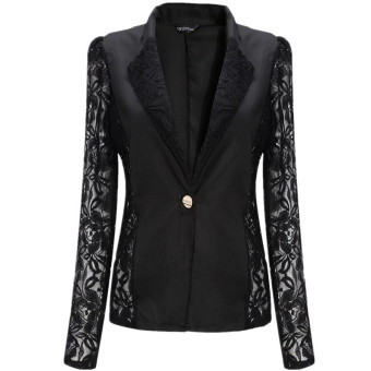 2017 Fashion New Women Spring Autumn Sheer Lace Floral Patchwork Slim OL Formal Blazer Suits Coat Jacket XL(black) - intl  