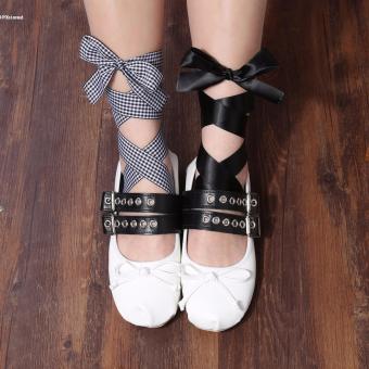 2017 Fashion Women Punk Style Lace Up Metal Buckle Bowtie Flat Ballet Shoes(White) - intl  