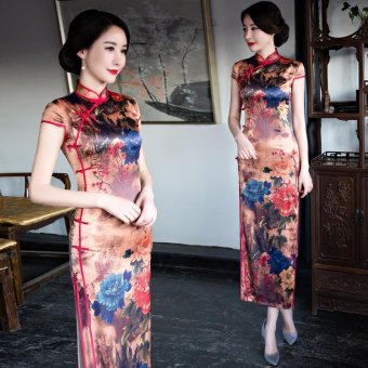 2017 girls long silk cheongsam dress elegant slim slim Maxi Dresses Formal Dress - intl  