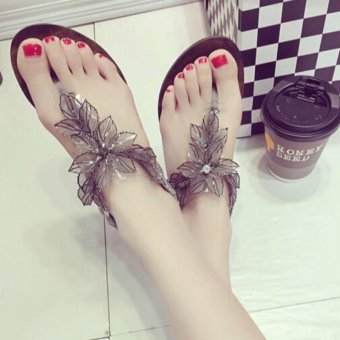 2017 Korean Summer Beach Flat Flowers Toe Sandals All-match Students(Silver) - intl  