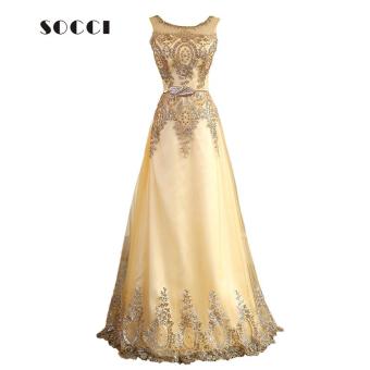 2017 Lace Muslim Gold Evening Dress Long Beading Formal gown Prom Embroidery Robe of the Bride Dresses (gold) - intl  