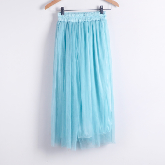 2017 Ladies Elegant Casual Skirt High Waist Pleated Skirt Long Tulle Skirts Straight Skirts Solid Mesh Skater Skirt (Light Blue) - intl  