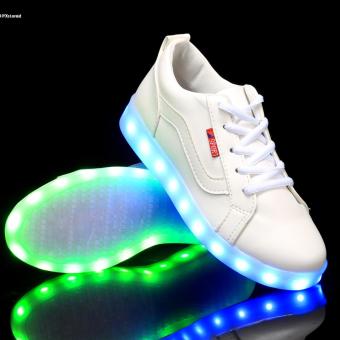 2017 LED Light Lace Up Luminous Shoes Solid Sportswear Sneaker Casual Shoes USB Charging (White) - intl  