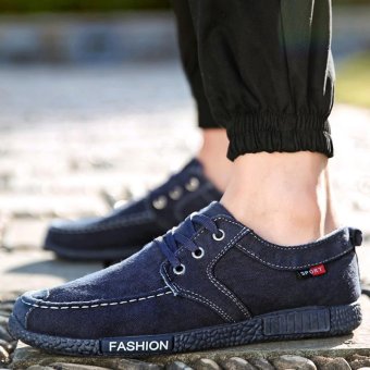2017 Men Casual Canvas Shoes Flat Loafers Lace Up Board Running Sport Sneakers blue - intl  