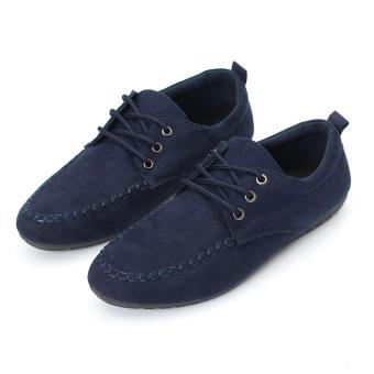 2017 Mens Casual Lace Up Loafer Suede Shoes Soft Driving Moccasin Sport Sneakers DARK BLUE - intl  