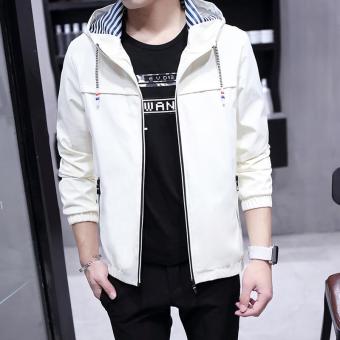 2017 Men's Fashion Hooded Jacket Coat Spring Youth Slim Collar Jacket (White) - intl  