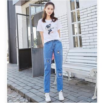 2017 Mid Waist Women Pants Patchwork Animal Designer Denim Trousers Ripped Jeans for Women Jeans Woman Elastic Slim Jean - intl  