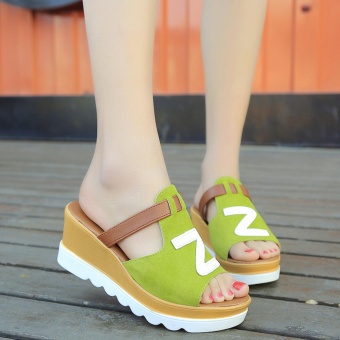 2017 new fashion casual light color word drag ladies cool sand drag with wild slippers beach drag shoes (green) - intl  