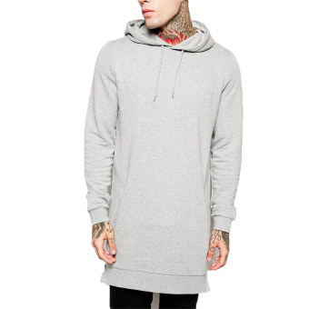 2017 New Male Long Black Hoodies Sweatshirts With Side Zip Hip Hop Street wear M (gray) - intl  