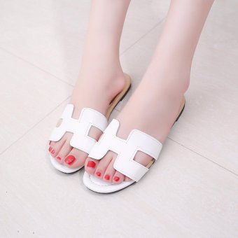 2017 New Women Flat Sandal Anti-slip Beach Shoes Fashion H Letter Shape Slipper Female Summer Sandals White XZ315 - intl  