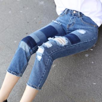 2017 New Women Girls Skinny Jeans Beggar Jeans Ripped Hole Denim Pants Beggar Jeans Student Trousers - intl  