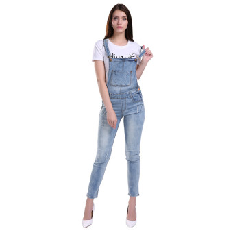 2017 New Women Ripped Hole Denim Jumpsuits Ladies Sexy Slim Casual Romper Plus Size L(light blue) - intl  