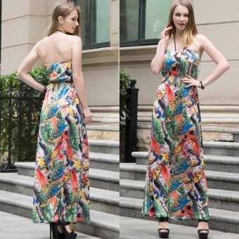 2017 Off Shoulder Summer Print Women Maxi Dress Slash Neck Sexy Party Long Dresses Plus Size(T) - intl  