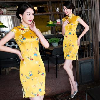 2017 spring and summer new silk fashion girl short cheongsam skirt Mini Dresses Formal Dress - intl  