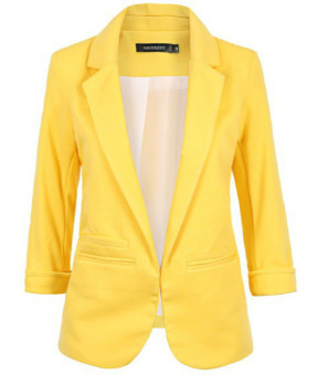 2017 Spring Fashion Women Slim Fit Blazer Jackets Notched Three Quarter Sleeve Blazer S(yellow) - intl  