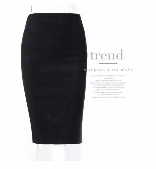 2017 Spring New Women Suede Midi Skirts Female Multi Color Basic Tube Bodycon Pencil Beach Skirts (black) - intl  