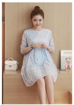 2017 Spring/ Summer Cherry Pattern Korean Loose Long Sleeve Pregnant Women Maternity Dress ?Blue? - intl  