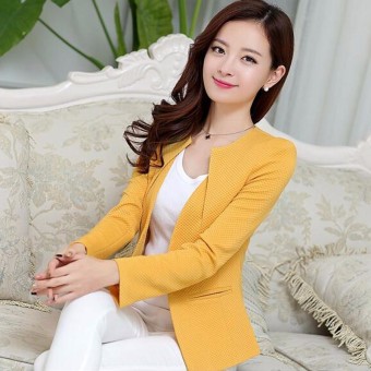 2017 Spring Women Slim Blazer Coat New Fashion Casual Jacket Long Sleeve One Button Suit Ladies Blazers Work Wear L(yellow) - intl  