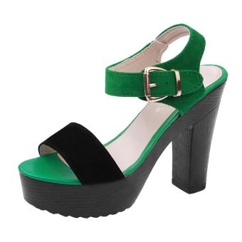 2017 Summer Women Sweet Patchwork Ankle Strap High Heel Sandals Shoes Woman Open Toe Platform Shoes Ladies Creeper Causal Shoes Green Color High Heel 10cm - intl  