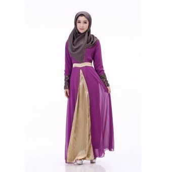 2017 Women's Chiffon Lace Islamic Muslim Wear Dress Baju Kurung Arab Loose-fitting Clothing Wear Special for Ramadan (Deep Purple) - intl  