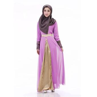 2017 Women's Chiffon Lace Islamic Muslim Wear Dress Baju Kurung Arab Loose-fitting Clothing Wear Special for Ramadan (Purple) - intl  