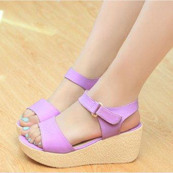 2017 Women's Girls' High Heels Heeled Sandals Summer Concise Platform Stable Solid Color Purple - intl  